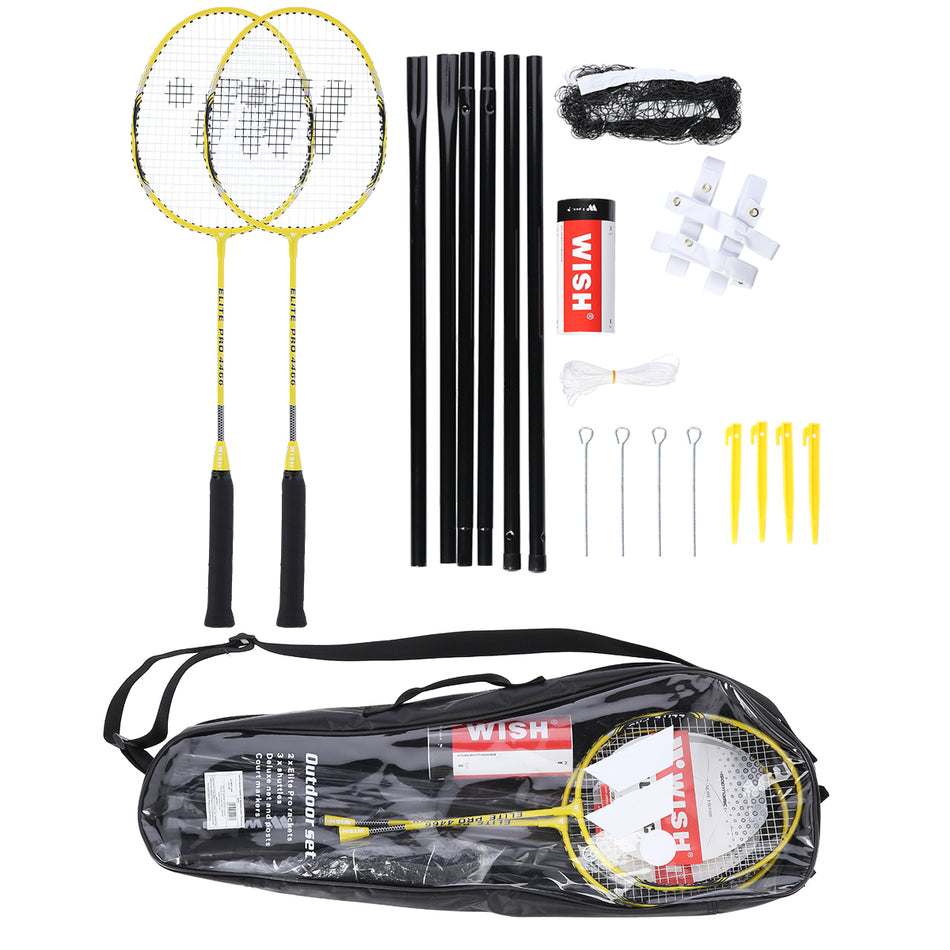 ALUMTEC 4466 GELB BADMINTON-SET 2 STK. + FEDERBÄLLE 3 STK. + NETZ + MARKIERUNGSLINIEN WISH