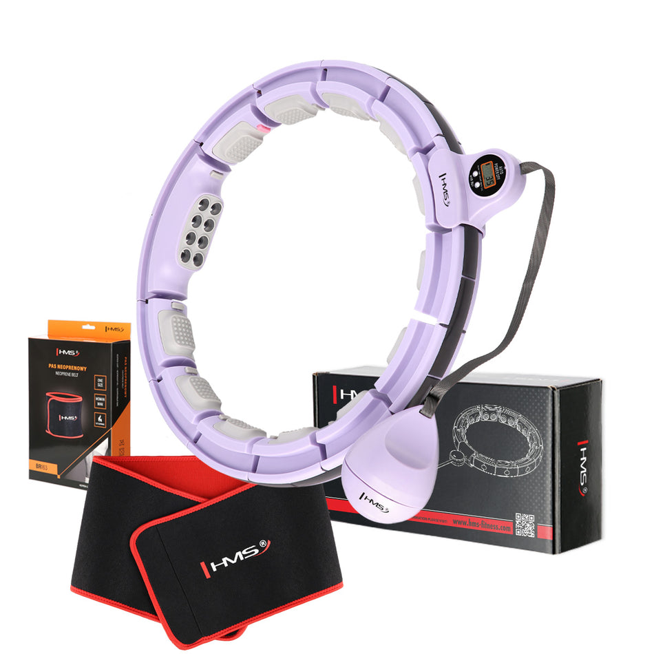 SET HHM13 HULA-HOOP-REIFEN VIOLET MIT MAGNETEN UND ZÄHLER HMS + SLIMMING-GURT BR163 BLACK