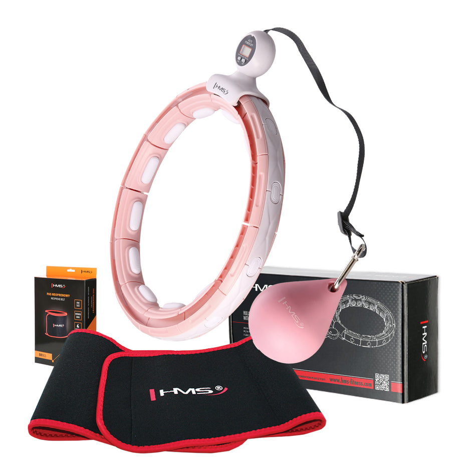 SET HHM15 HULA-HOOP-REIFEN PINK MIT MAGNETEN UND ZÄHLER HMS + SLIMMING-GURT BR163 RED