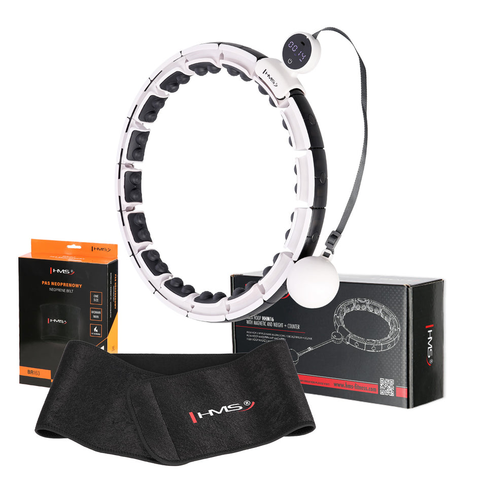 SET HHM16 HULA-HOOP-REIFEN PINK MIT MAGNETEN UND ZÄHLER HMS + SLIMMING-GURT BR163 BLACK