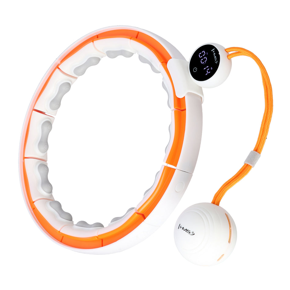 HHM21 HULA HOOP WEISS/ORANGE MIT MAGNETEN, TPE-NOPPEN, GEWICHT UND ZÄHLER HMS
