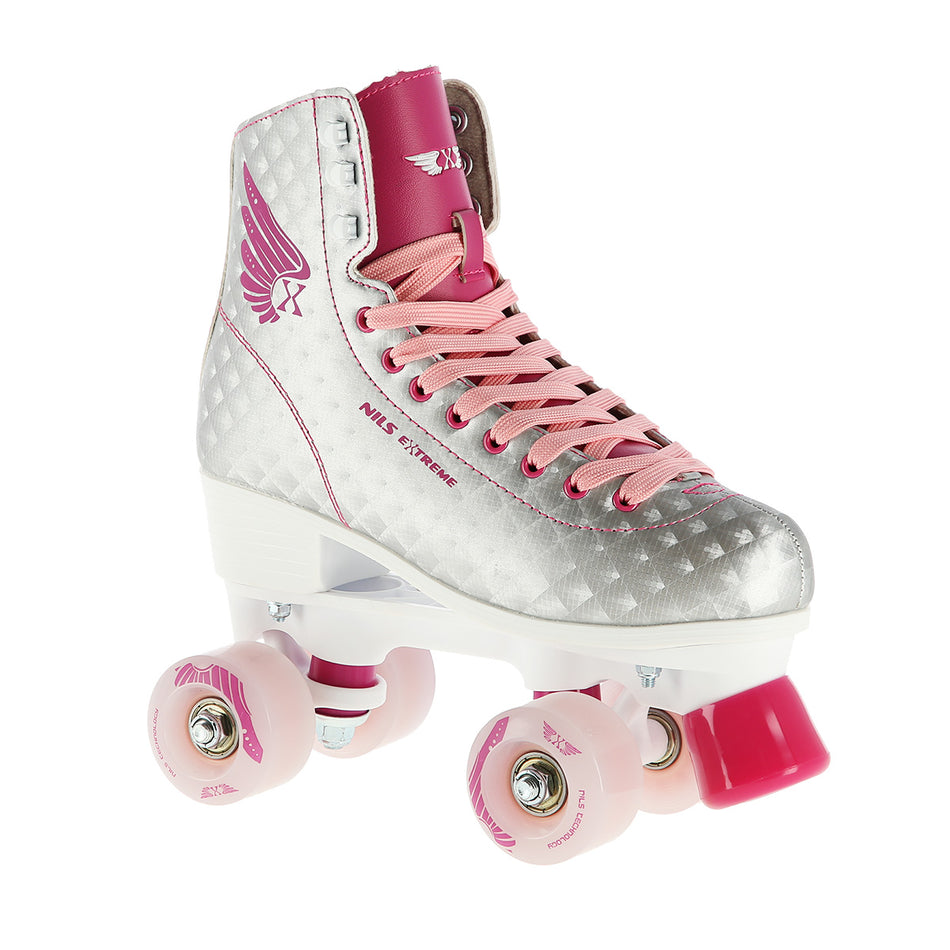 NQ14198 SILBERN-ROSA GRÖßE 37 ROLLSCHUHE NILS EXTREME