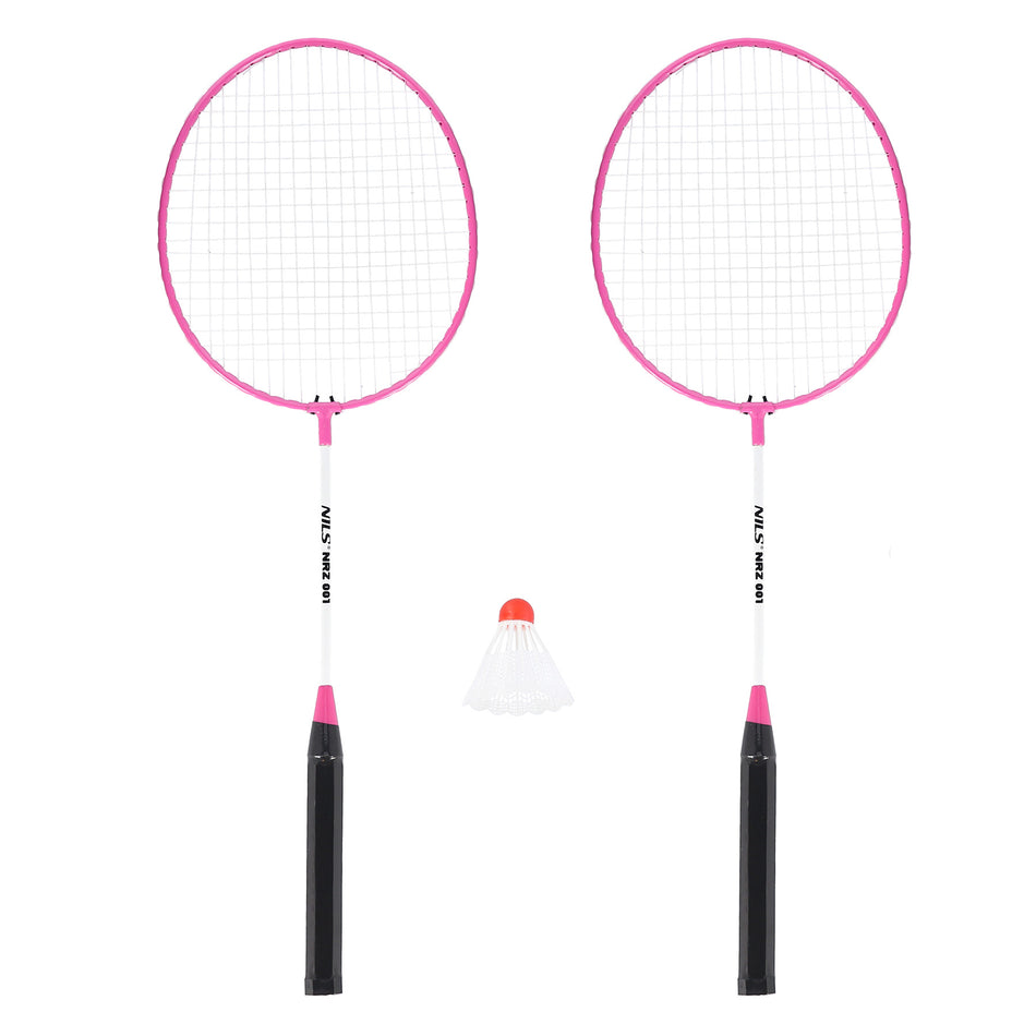 NRZ001 BADMINTON-SET ROSA – 2 SCHLÄGER + FEDERBALL NILS