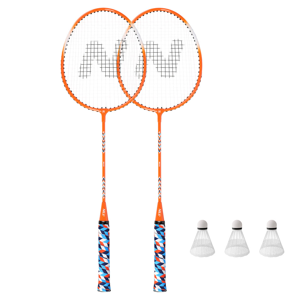 NRZ2051 ALUMINIUM / BADMINTON-SET 2 SCHLÄGER + 3 FEDERBÄLLE + TASCHE NILS.