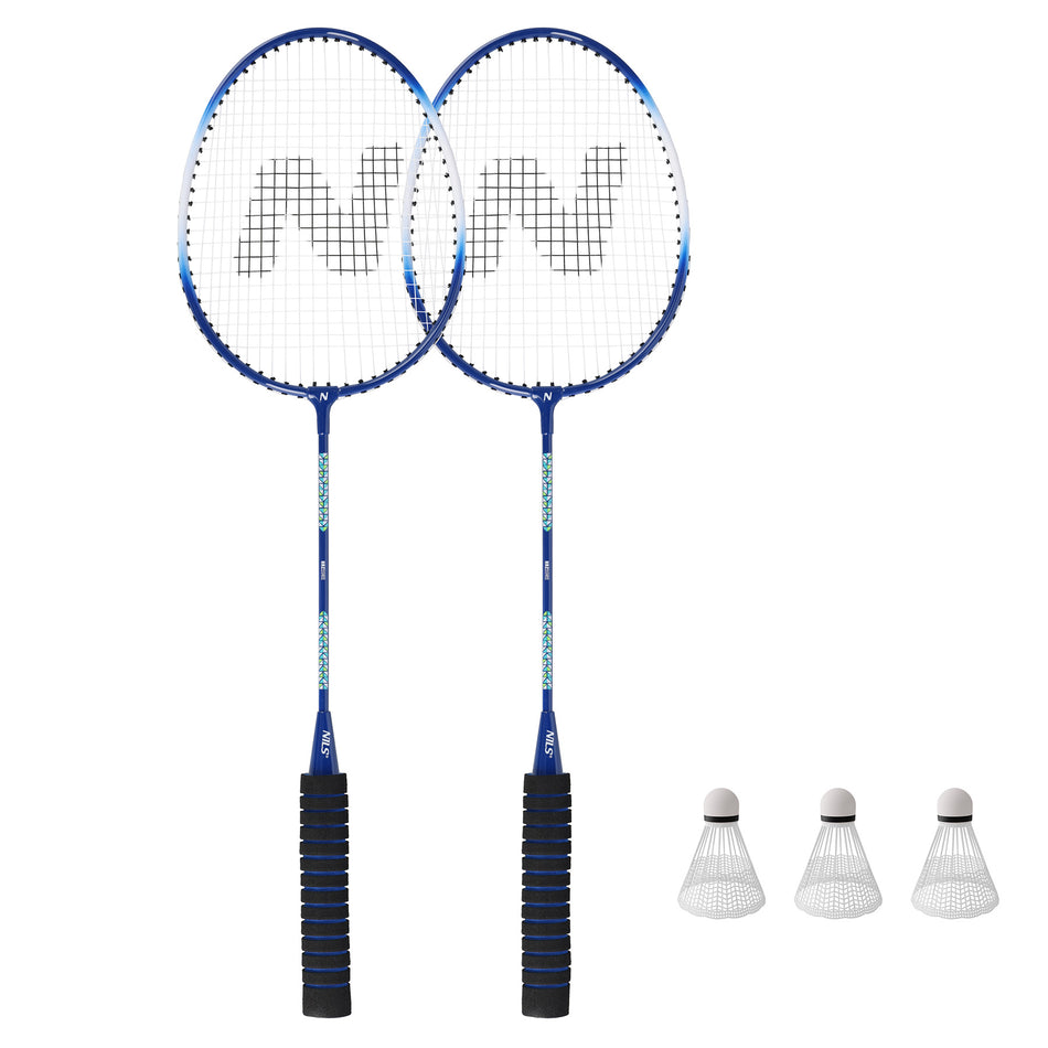 NRZ2052 ALUMINIUM / BADMINTON-SET 2 SCHLÄGER + 3 FEDERBÄLLE + TASCHE NILS
