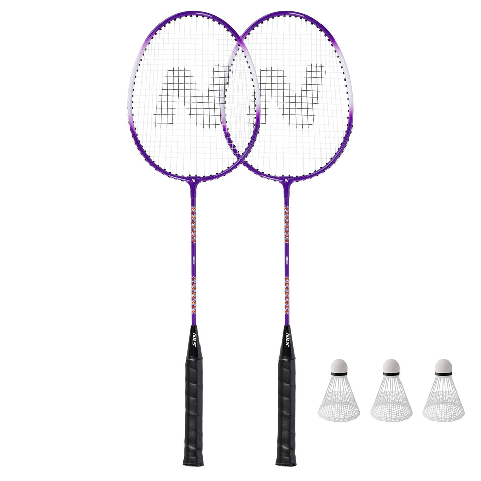 NRZ2053 ALUMINIUM / BADMINTON-SET 2 SCHLÄGER + 3 FEDERBÄLLE + TASCHE NILS