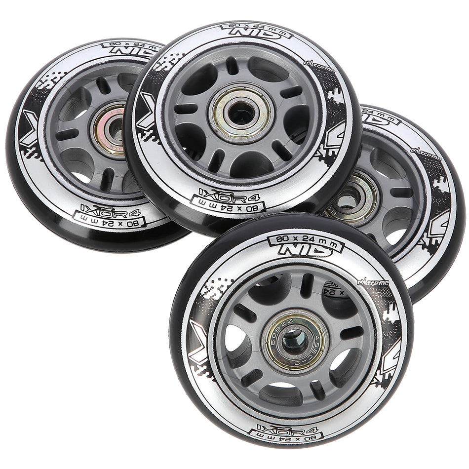 PU 80x24 82A SCHWARZ N (4 Stk.) + ABEC-9 (8 Stk.) SET NILS EXTREME
