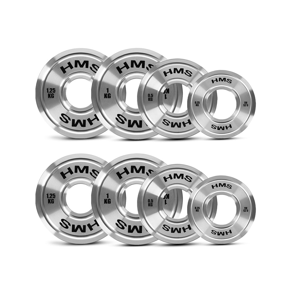 TOS SET KALIBRIERTE OLYMPISCHE STAHLGEWICHTSSCHEIBEN 2 X 0,25–1,25 KG (6 KG) HMS