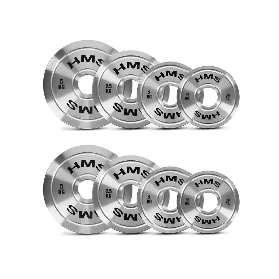 TOS SET KALIBRIERTE OLYMPISCHE STAHLGEWICHTSSCHEIBEN 2 X 1,5–5,0 KG (22 KG) HMS